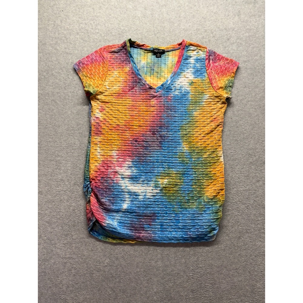 Rouge Collection Rainbow Tie Dye Popcorn Texture V-Neck Top 2X Short Sleeve